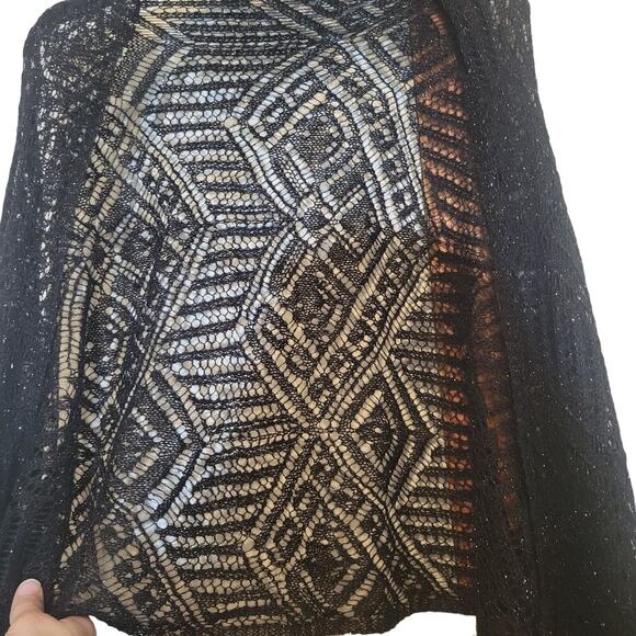 Black Lace Feminine Casual Workwear Patterned Scarf Shawl Wrap - Picture 2 of 2